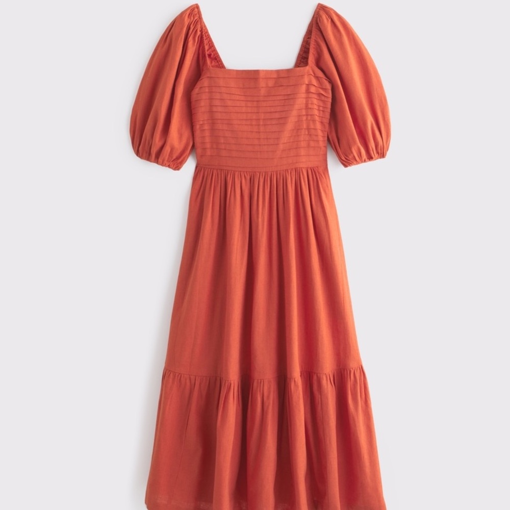 Abercrombie & Fitch Emerson Terracotta Puff Sleeve Midi Dress